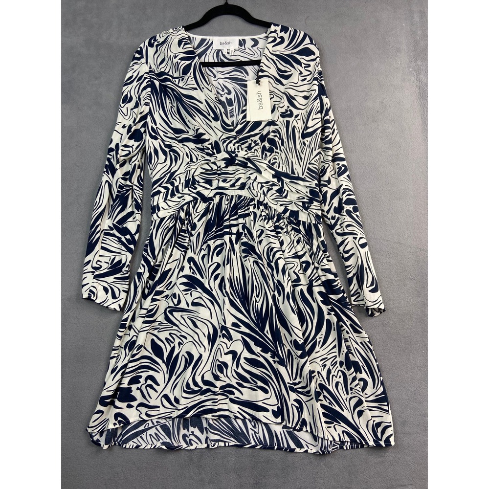 Ba&sh Dress US 8 Blue White Boho Babydoll Robe Calla Geometric Designer